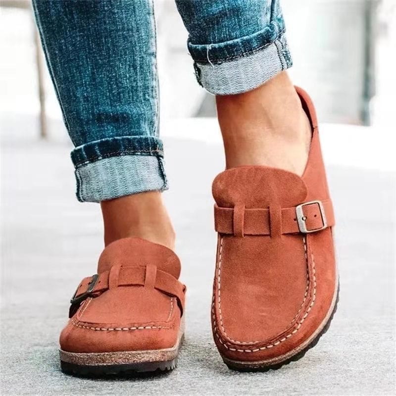 Retro slip-on-sandaler i ruskind med ortopædisk komfort - Solenza