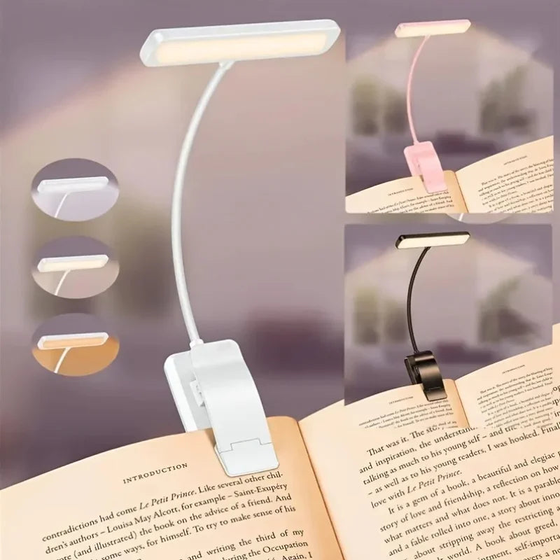 FlexiRead læselampe | Genopladelig via USB | 3 lysfarver og dæmpbar | Klip og fleksibel arm