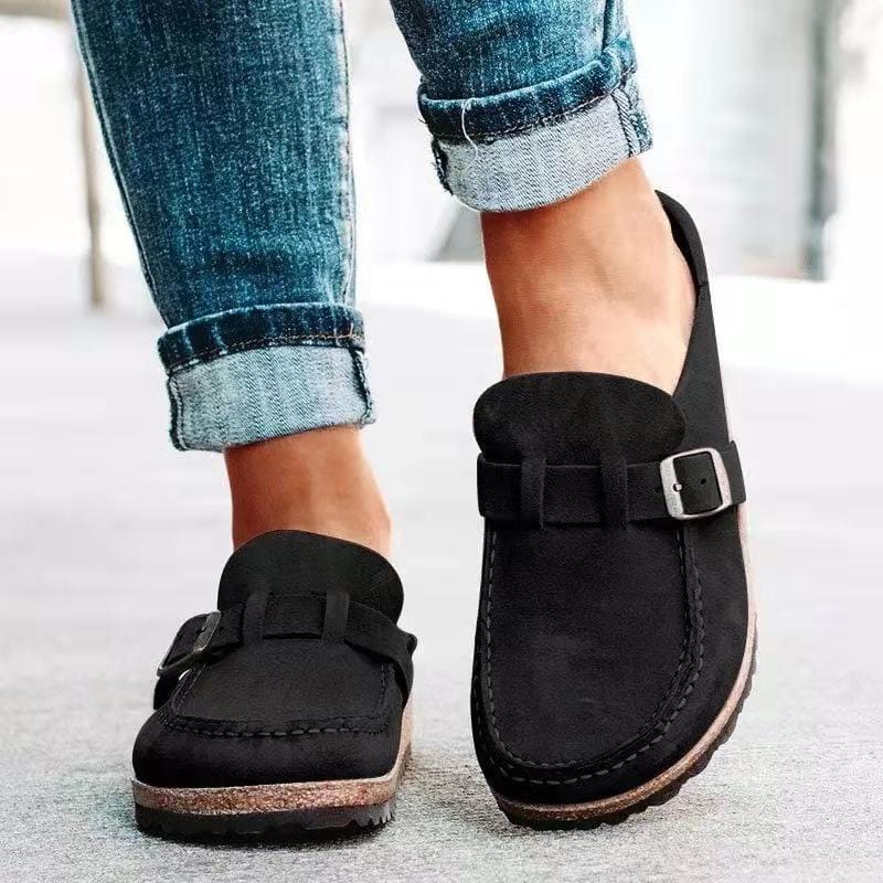 Retro slip-on-sandaler i ruskind med ortopædisk komfort - Solenza