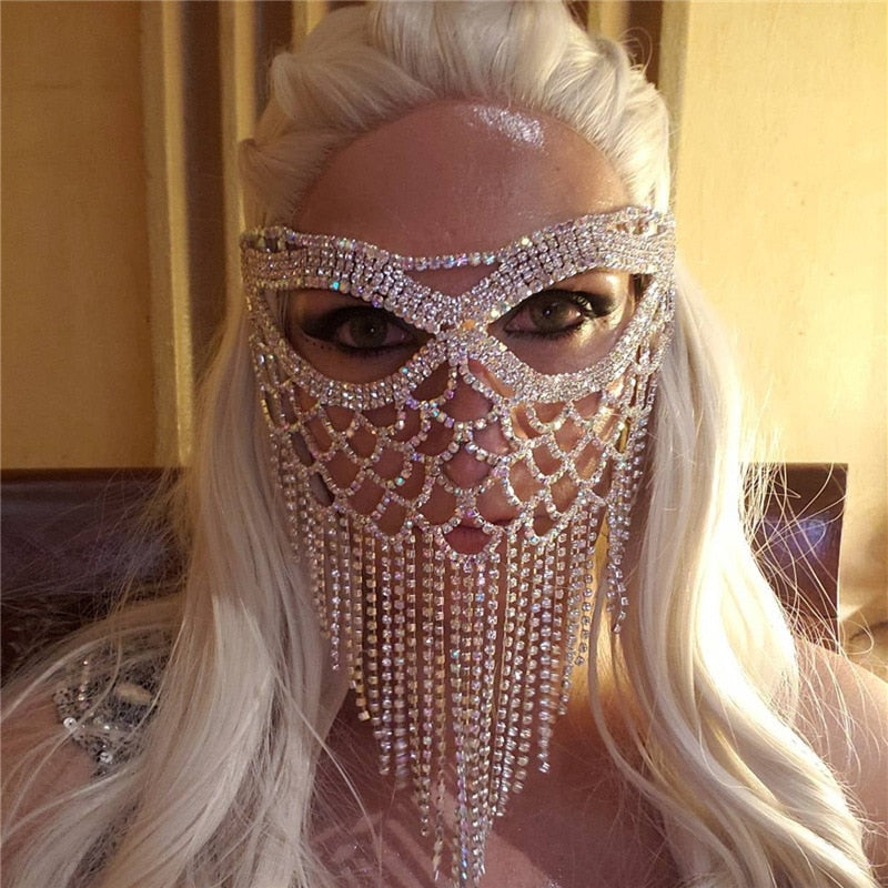 Glitrende slørmaske | Maskerade-ansigtssmykke
