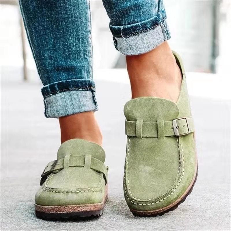 Retro slip-on-sandaler i ruskind med ortopædisk komfort - Solenza