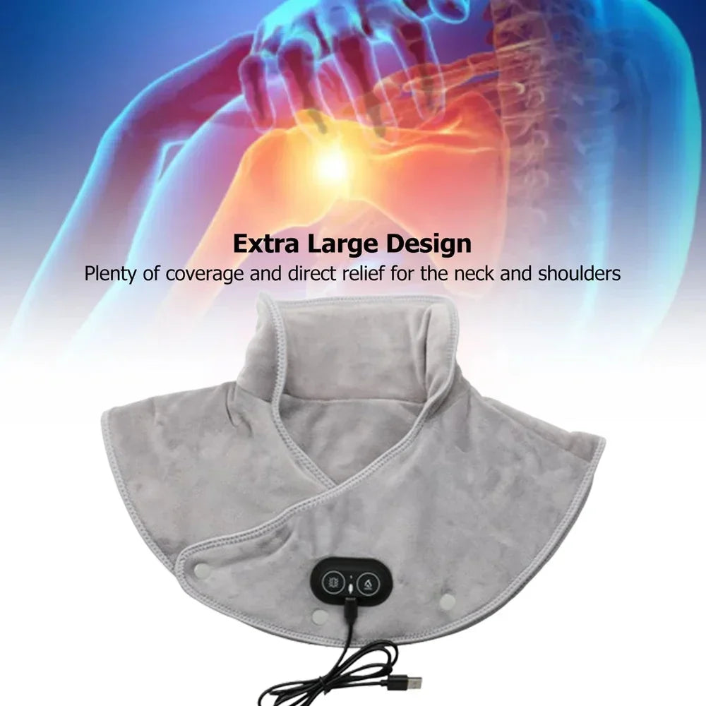 ThermoLiva varmemassageapparat til nakke og skuldre | USB-varmepude med vibration | 3 temperaturniveauer og timer | Blødt plys
