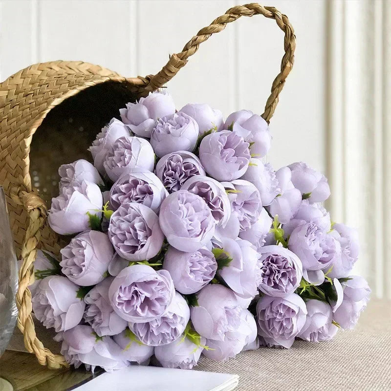 Romantisk Lyra silkepæon-buket med 27 realistiske blomster