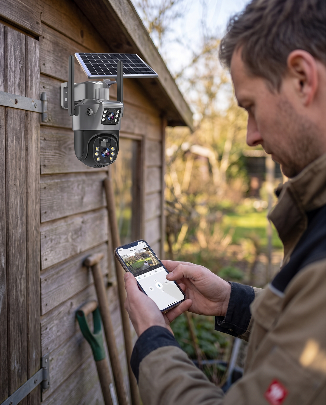 Soldrevet overvågningskamera med dobbelt objektiv | 10x zoom, 360° PTZ | 12.000 mAh, IP66