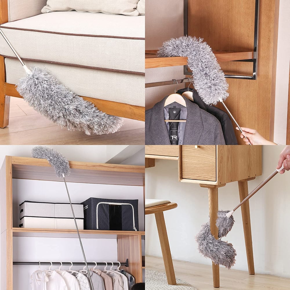 Udtrækkelig mikrofiber-støvvender | Ekstra lang rækkevidde | Fleksibelt hoved | Vaskbar