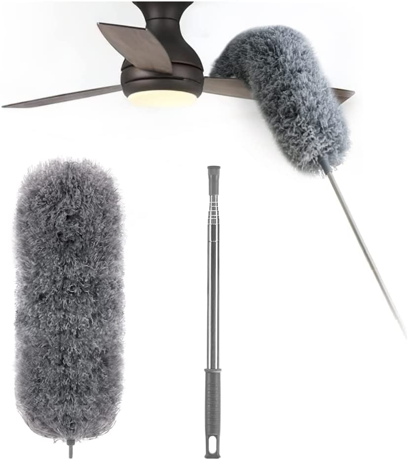 Udtrækkelig mikrofiber-støvvender | Ekstra lang rækkevidde | Fleksibelt hoved | Vaskbar