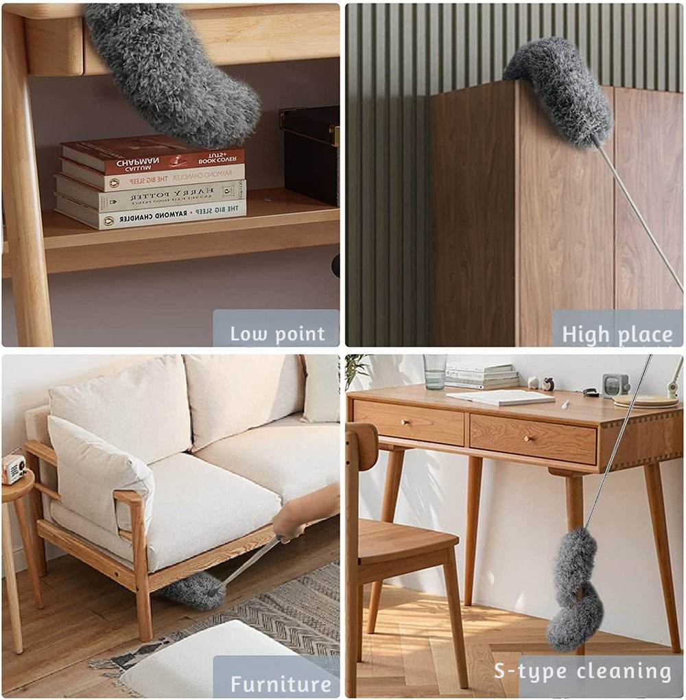 Teleskopisk mikrofiber-støvmoppe | Ekstra lang rækkevidde | Fleksibelt hoved | Vaskbar | DustReach