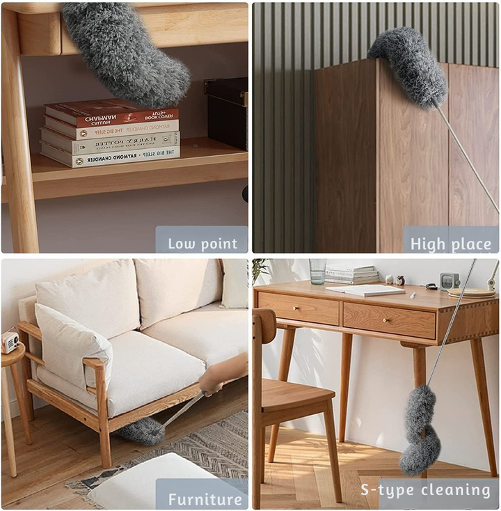 Teleskopisk mikrofiber-støvmoppe | Ekstra lang rækkevidde | Fleksibelt hoved | Vaskbar | DustReach