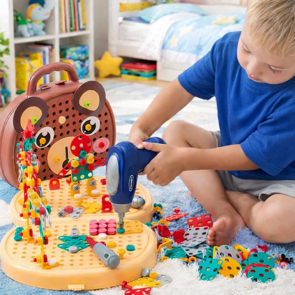 Montessori-værktøjskassesæt til børn med legetøjsbor, 204 dele