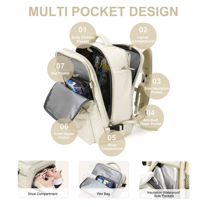 Multifunktionel damerygsæk 35 L med USB-port