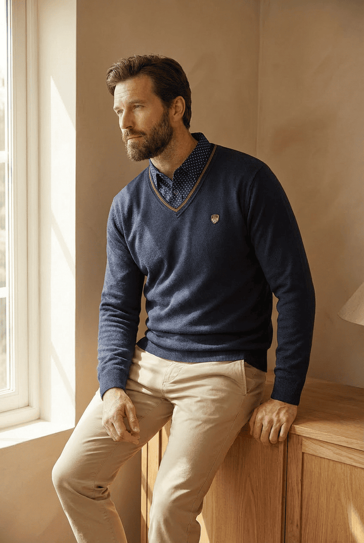 Pullover med V-hals og krave - Ian