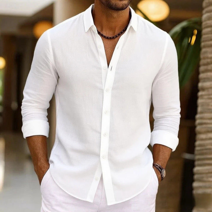 Solid-color Bamboo-viscose Long-sleeve Shirt For Men