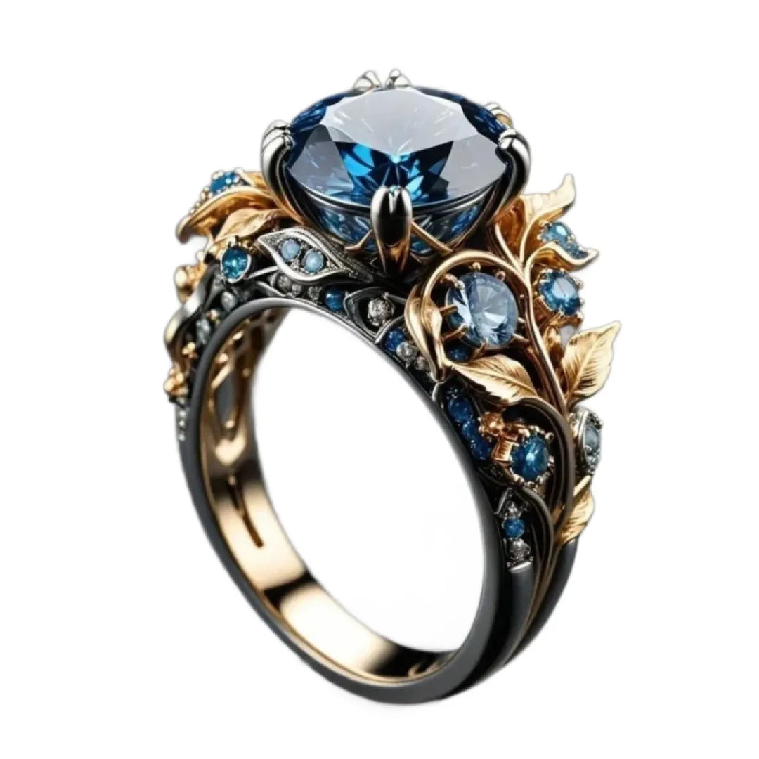 Vintage-ring med safir og bladindlæg