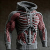 Strikket halloween-hoodie til mænd med 3D-skeletdesign, lange ærmer
