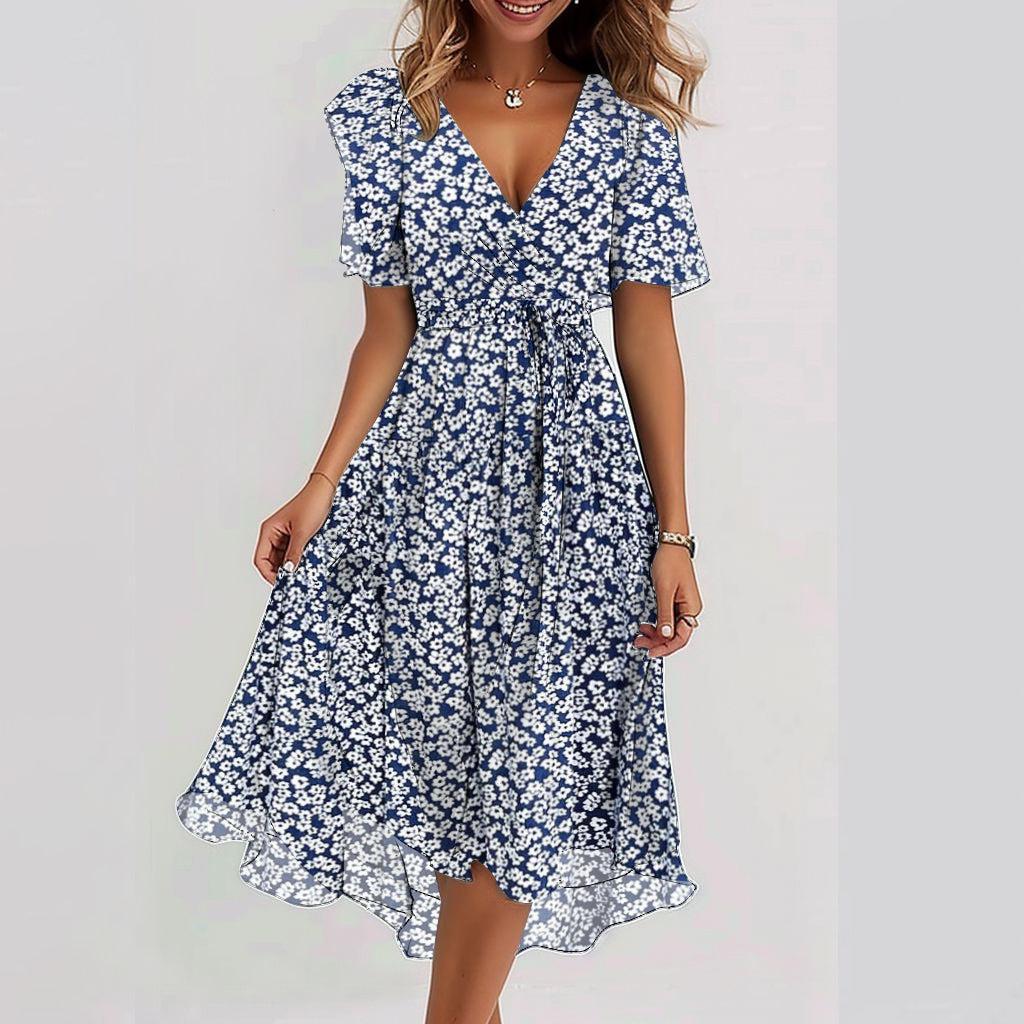 Printed Elegant Slightly Mature V-Neck Dress For Women