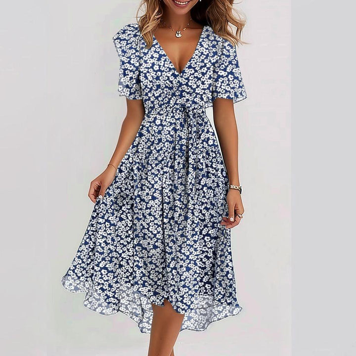 Printed Elegant Slightly Mature V-Neck Dress For Women
