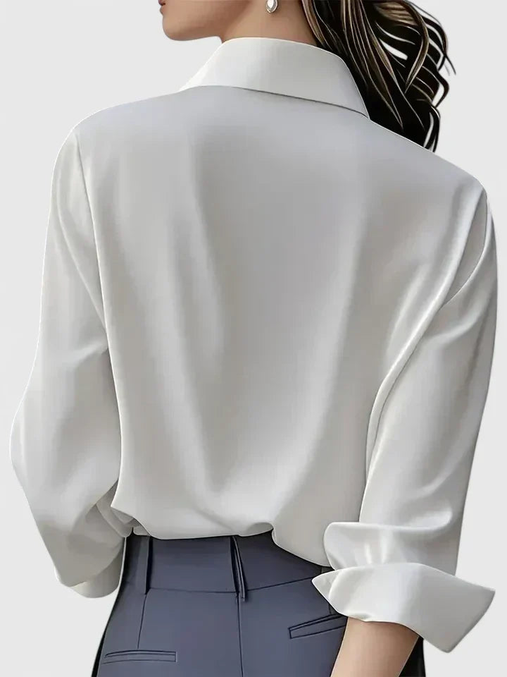 Langærmet satinbluse til damer – elegant kontorbluse