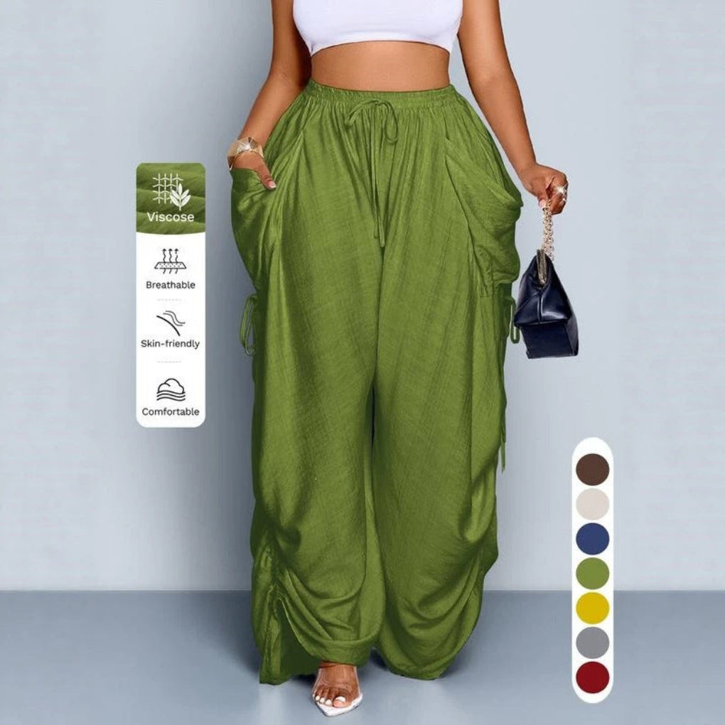 Retro Punk-style Drawstring Pleated High-waisted Wide-leg Pants