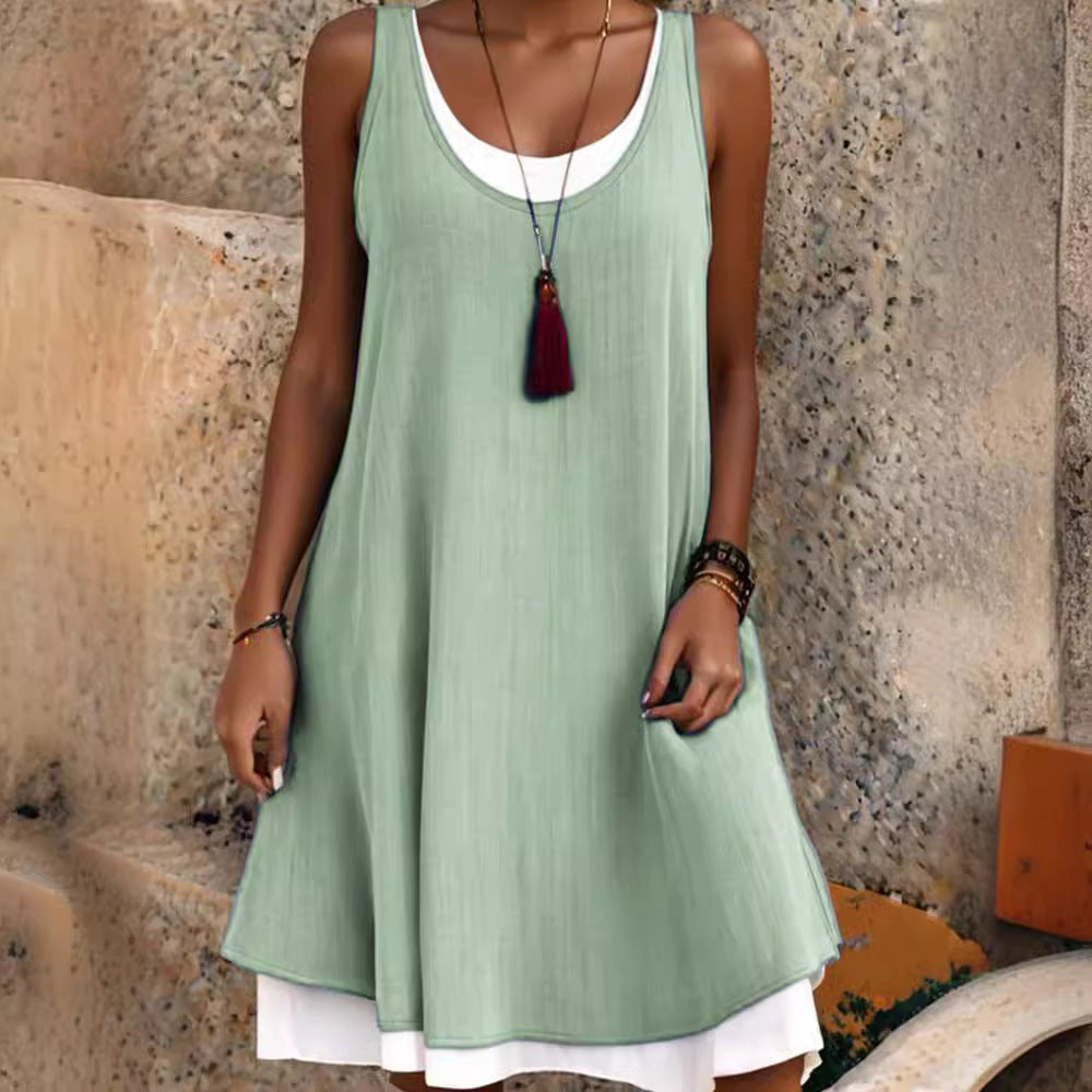 Casual Sleeveless Fake Two Pieces Baggy Tank Dress