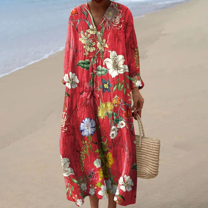Long-sleeve Shirt Womens Casual Floral Maxi Dress