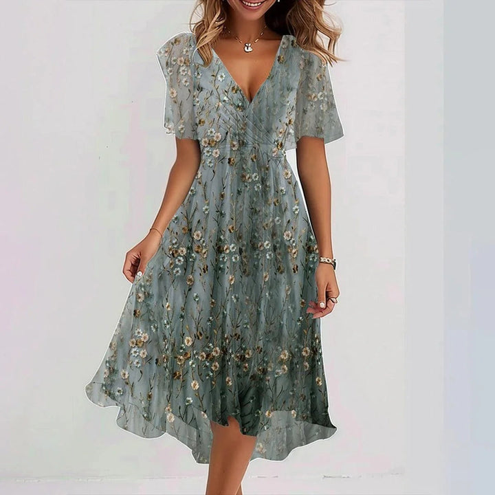Printed Elegant Slightly Mature V-Neck Dress For Women