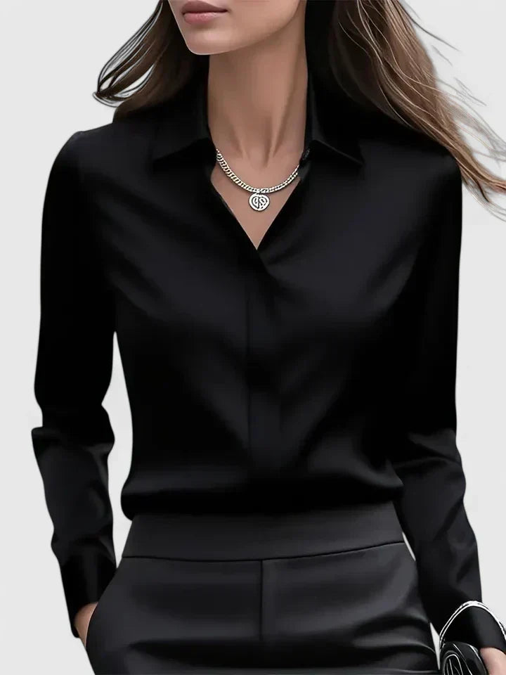 Langærmet satinbluse til kvinder – elegant kontorbluse