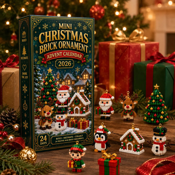 Julebyggeklods-adventskalender med 24 hængende mini-ophæng