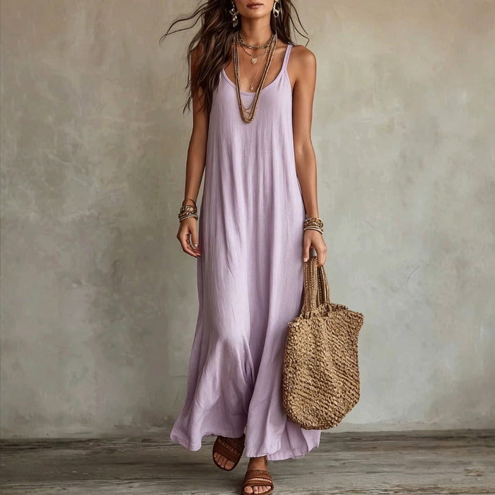 Womens Bohemian Loose-Fit Solid-Color Dress