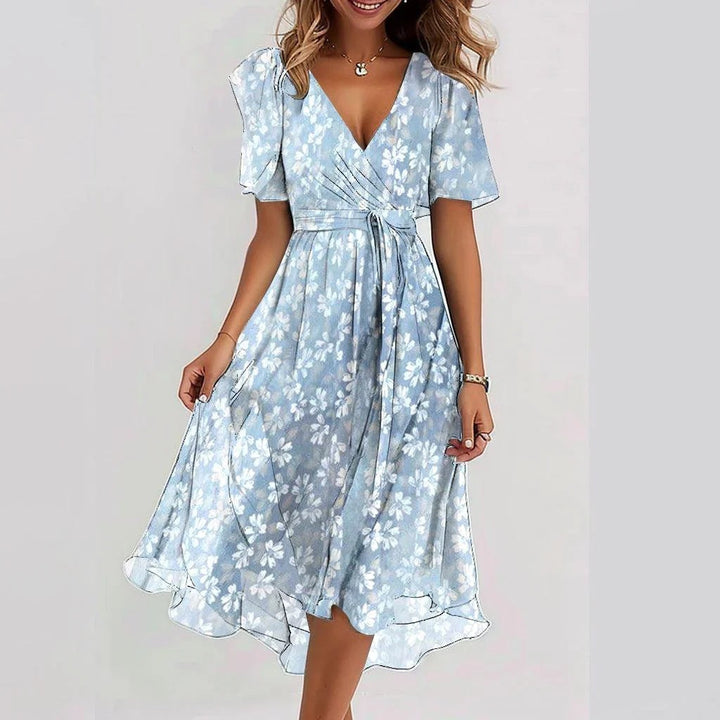 Printed Elegant Slightly Mature V-Neck Dress For Women