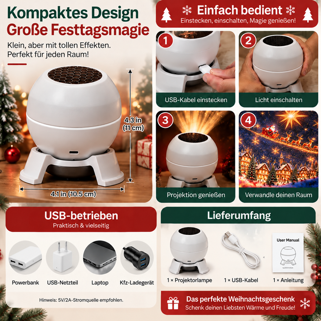 Juleprojektions-natlampe til vægge og lofter – festlig julepynt til rummet