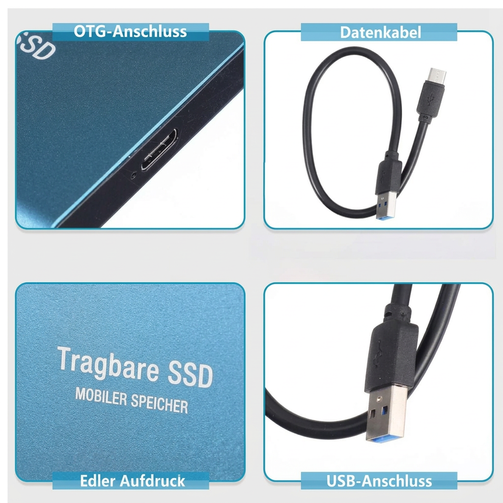 Bærbar ekstern SSD med USB-C, op til 1050 MB/s til højhastighedsoverførsler