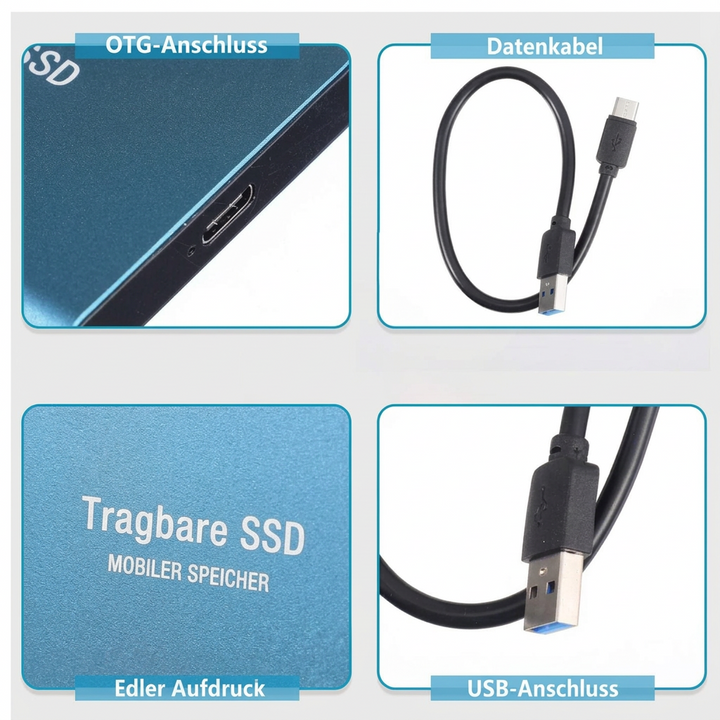 Bærbar ekstern SSD med USB-C, op til 1050 MB/s til højhastighedsoverførsler