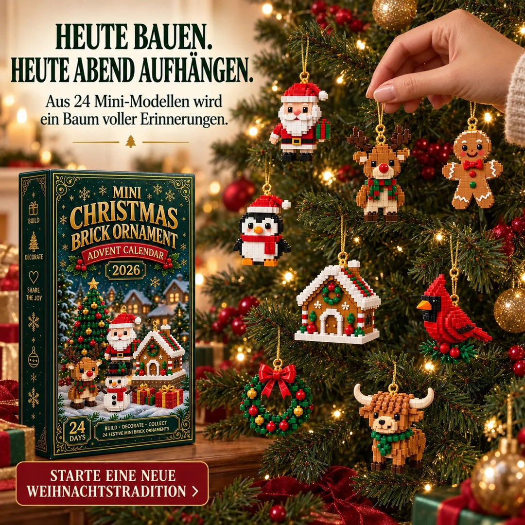 Julebyggeklods-adventskalender med 24 hængende mini-ophæng