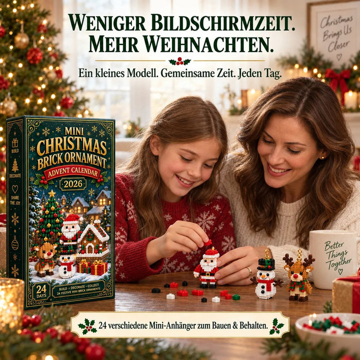 Julebyggeklods-adventskalender med 24 hængende mini-ophæng