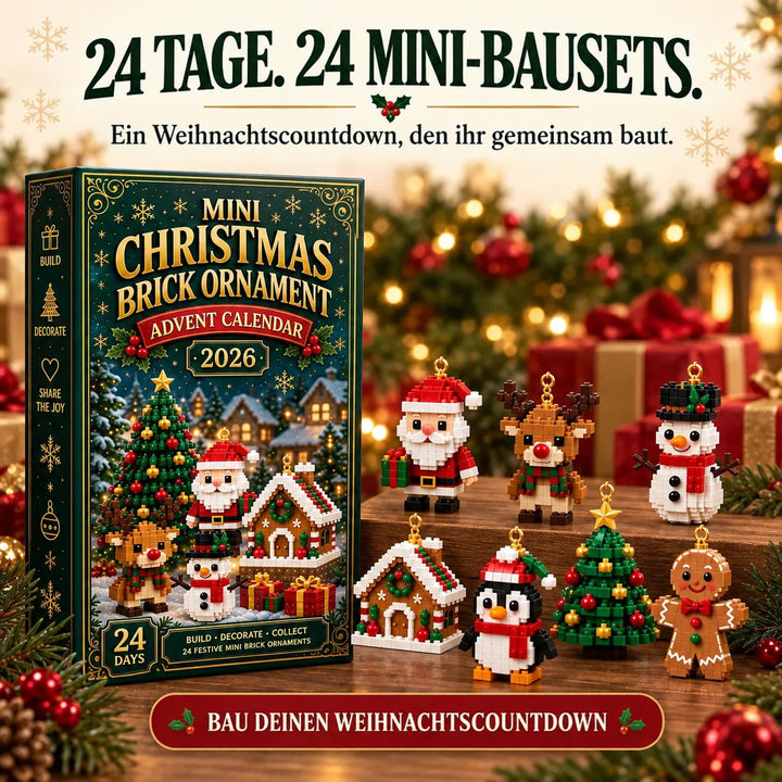 Julebyggeklods-adventskalender med 24 hængende mini-ophæng
