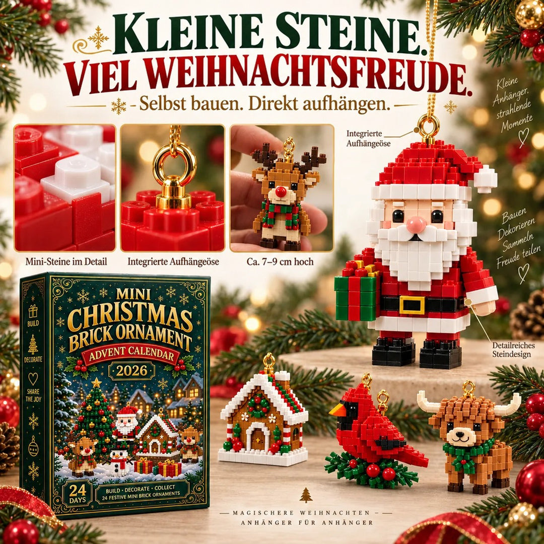Julebyggeklods-adventskalender med 24 hængende mini-ophæng