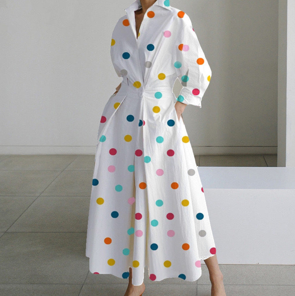 Long-Sleeve Blouse Elastic Waist Swing Dress