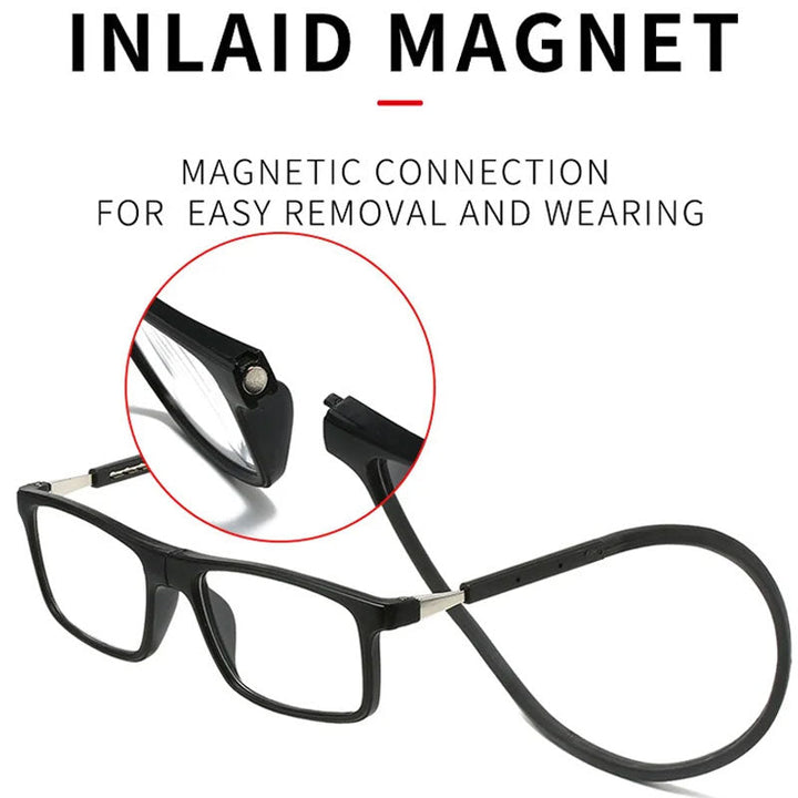 Læsebriller med magnetisk nakkeophæng og blåt lysfilter med tabssikkert design