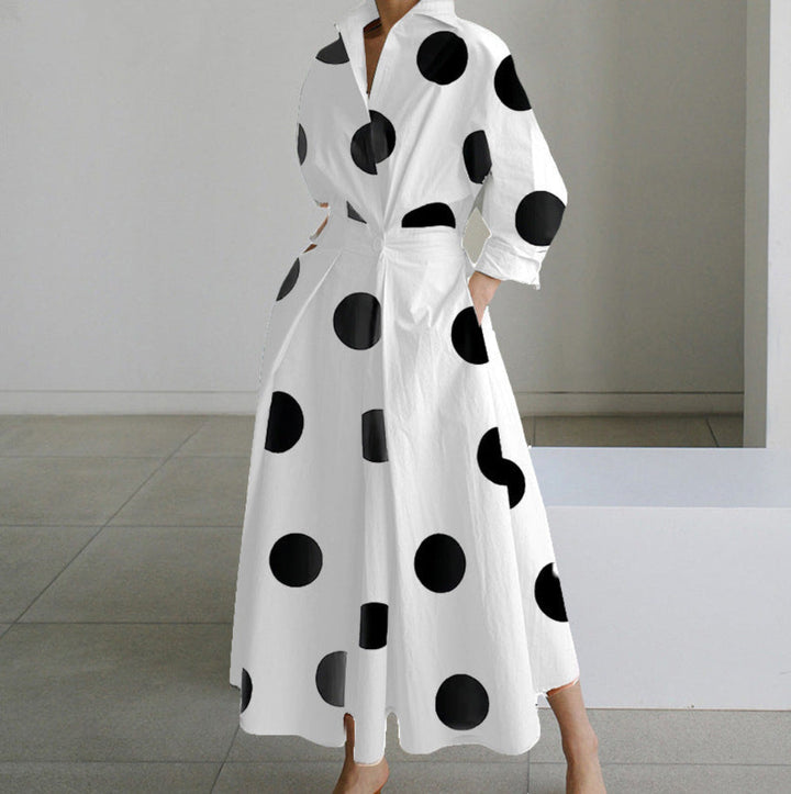 Long-Sleeve Blouse Elastic Waist Swing Dress