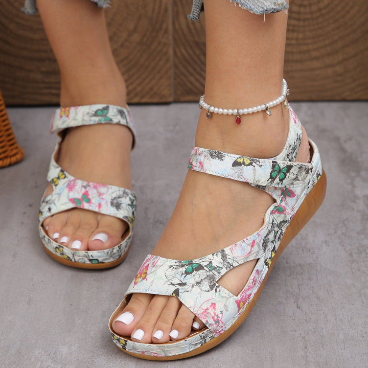 New Style Floral-patterned Chunky-sole Fashion Sandals