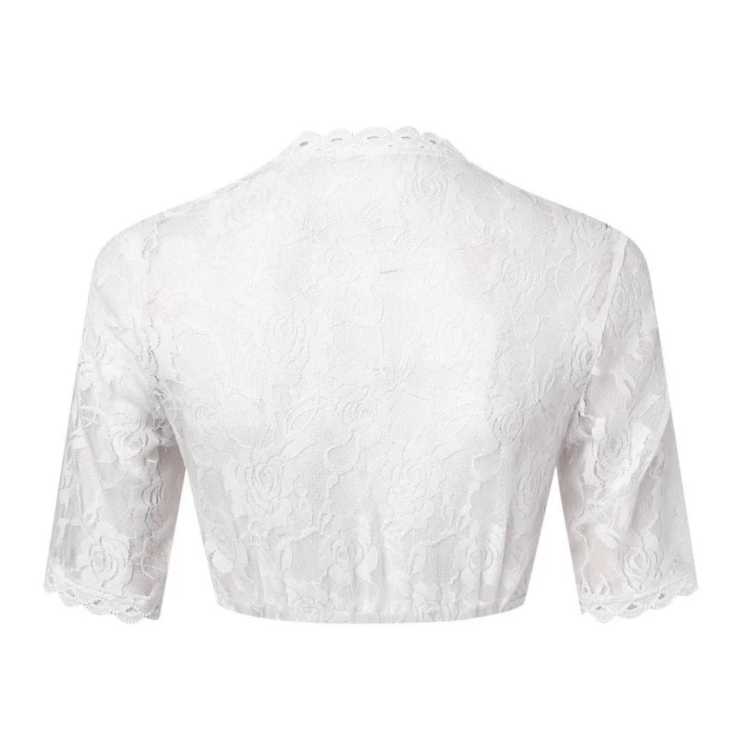 Dame-dirndl-croptop med blomsterblonde og dyb V-udskæring