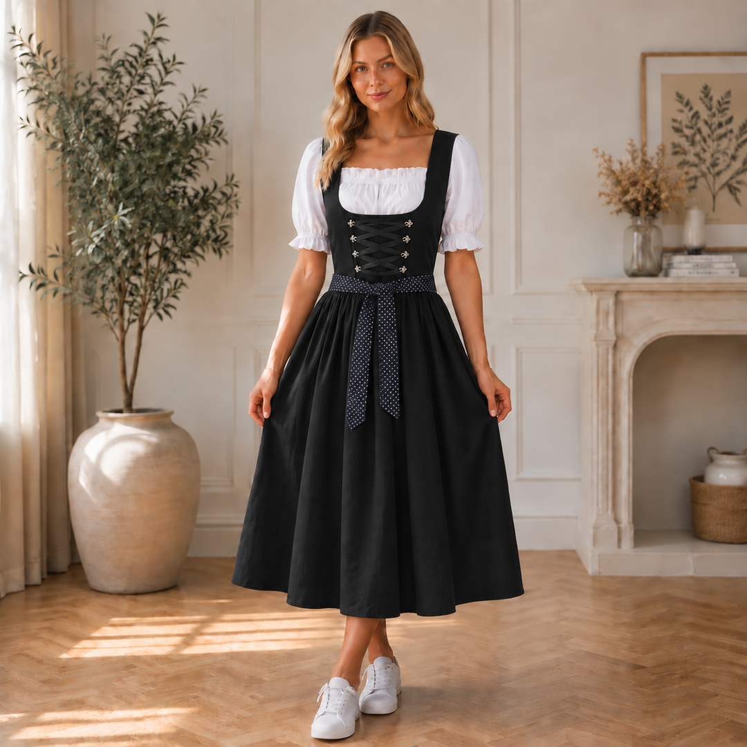 Midi-dirndl til damer med snøreliv