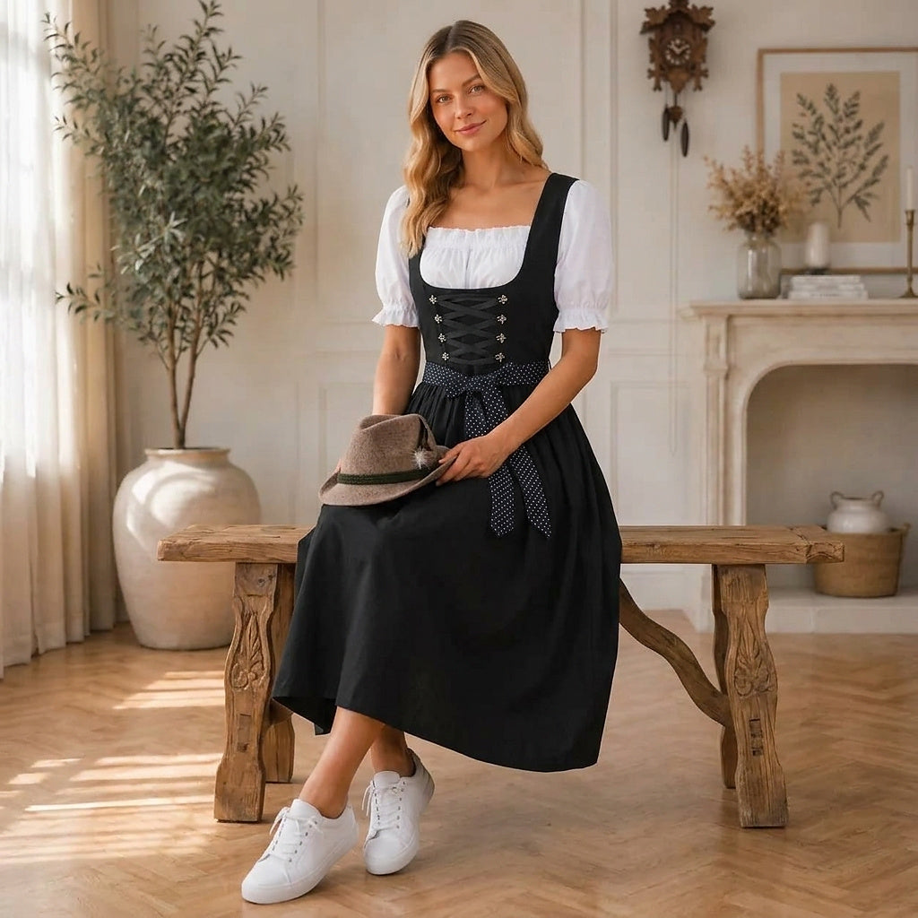 Midi-dirndl til damer med snøreliv