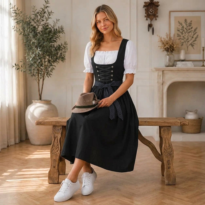 Midi-dirndl til damer med snøreliv