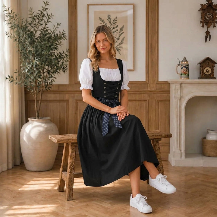 Midi-dirndl til damer med snøreliv