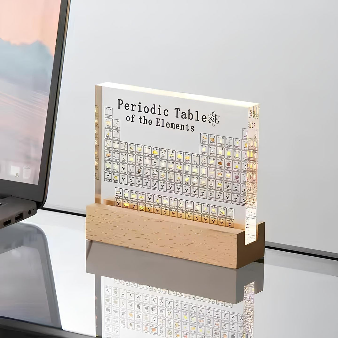 Oplyst Periodisk System med Ægte Grundstoffer - Elementa