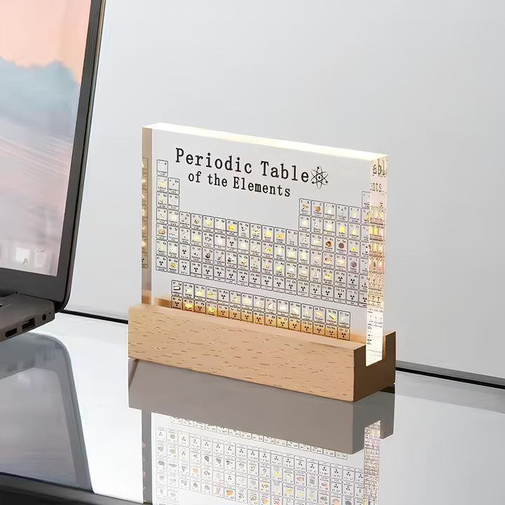 Oplyst Periodisk System med Ægte Grundstoffer - Elementa