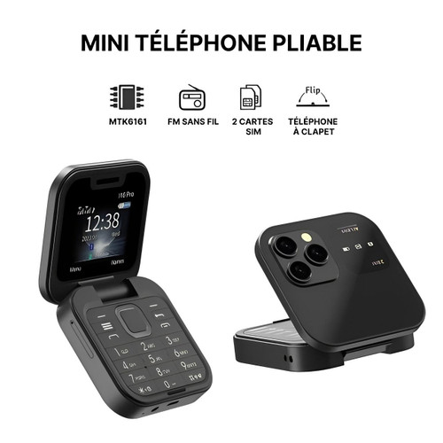 Foldbar flip-telefon med dual SIM | 1,77" skærm | 1000 mAh | Micro USB