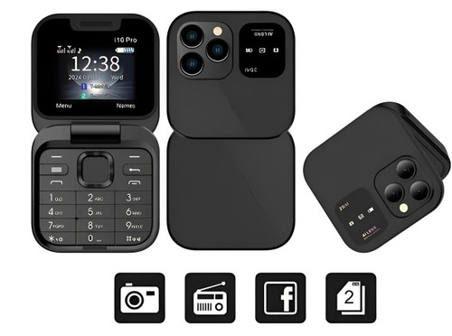 Foldbar flip-telefon med dual SIM | 1,77" skærm | 1000 mAh | Micro USB