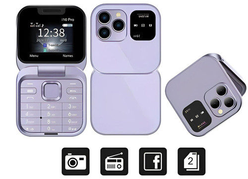 Foldbar flip-telefon med dual SIM | 1,77" skærm | 1000 mAh | Micro USB